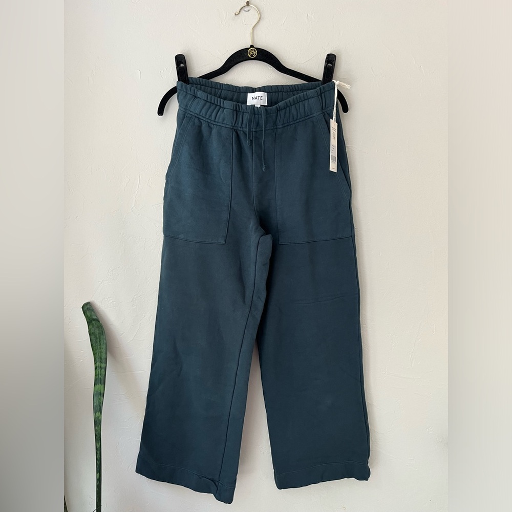 🦋MATE THE LABEL ORGANIC FLEECE WIDE LEG PANTS IN MIDNIGHT S